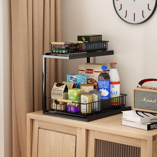 UBTKEY Under Sink Organizer, Pull-Out Cabinet Organizer 2 Tier Slide Out Sink Cabinet Storage Shelves, Under Sink Cabinet Organizer Storage for Kitchen Bathroom, Black