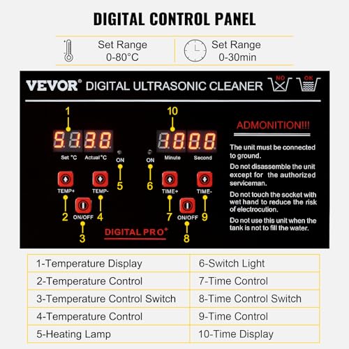 VEVOR Ultrasonic Cleaner with Digital Timer & Heater, Professional Ultra Sonic Jewelry Cleaner, Stainless Steel Heated Cleaning Machine for Glasses Watch Rings Small Parts Circuit Board (2L)