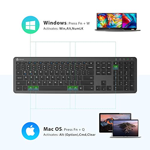 iClever GK08 Wireless Keyboard and Mouse - Rechargeable Wireless Keyboard Ergonomic Full Size Design with Number Pad, 2.4G Stable Connection Slim Keyboard and Mouse for Windows, Mac OS Computer