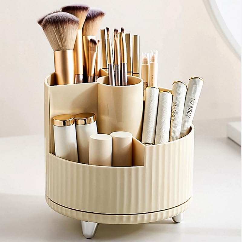 Makeup Organizer for Vanity, 360° Rotating Makeup Organizer, Large Capacity Cosmetic Display Case, Cosmetic Organizer with Brush Holder for Lotion Lipsticks Skincare and Hold All Your Makeup Products