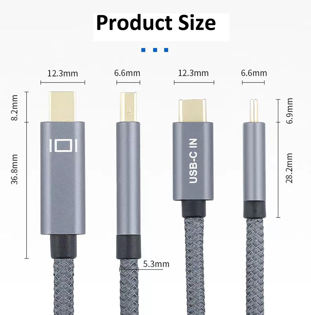 MOBKAJUI USB C to Mini DisplayPort Cable, Thunderbolt 3 Cable to Mini DP 6.6FT/2m, Compatible for MacBook Pro/Air 2024-2016, Surface Book2, Galaxy S21/9/10/20 (NOT for Thunderbolt 2)