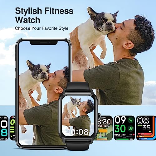 Smart Watches for Women and Men, iOS Android Phones Compatible, Waterproof Fitness Tracker Smart Watch with Call, Alexa, Heart Rate/Spo2 Monitoring, Sleep Tracking, Gifts Ideas, 1.8 Inches (Black)