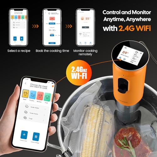 WiFi Sous Vide Machine ISV-101W-INKBIRD 1000 Watts Sous Vide Cooker Thermal Immersion Circulators 3D Water Circulation Heating with App Preset and Machine Recipes, Pre-alarm |Best Gift (Orange)