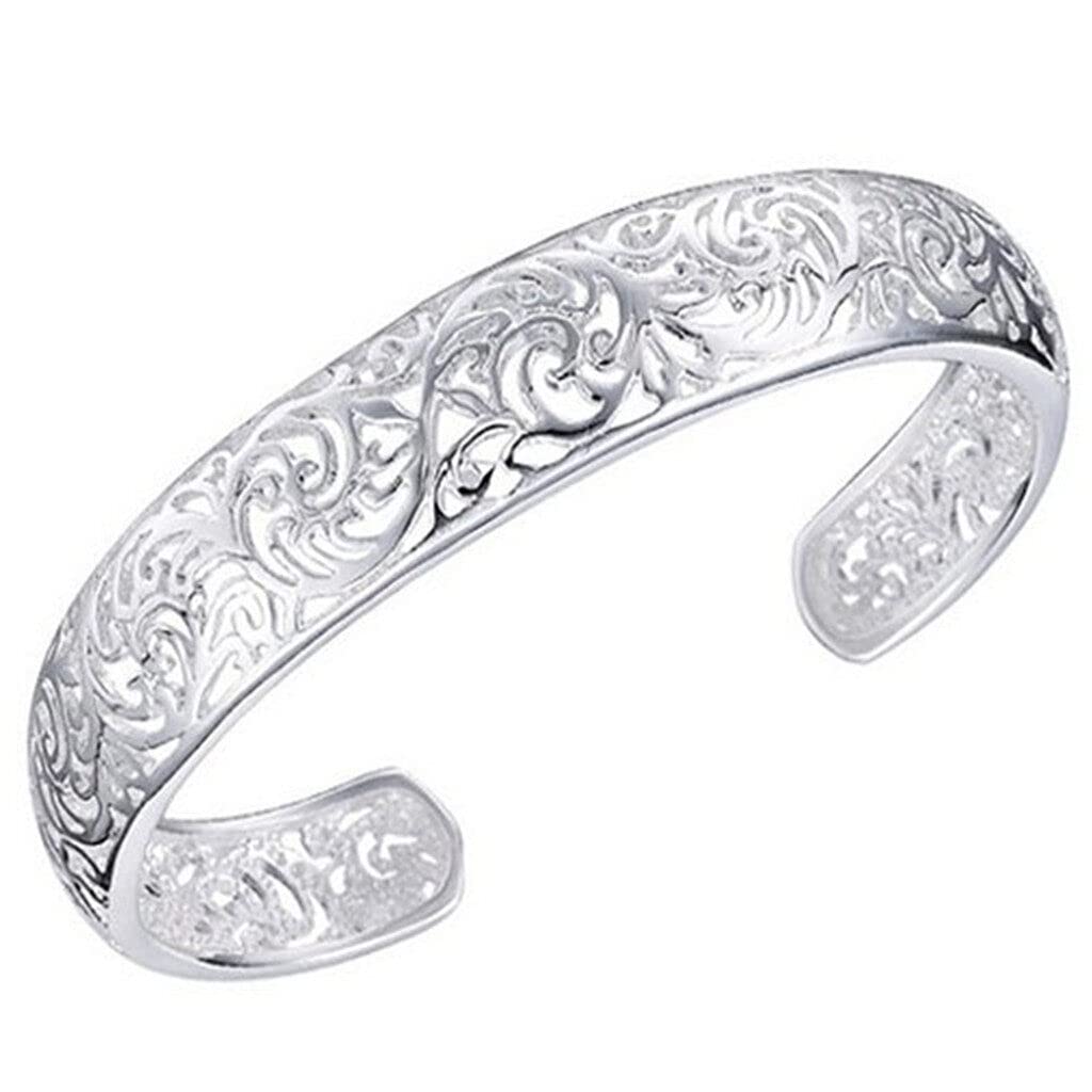 Bracelets, Women's 925 Sterling Silver Bezel Hollow Cuff Bangle Open Bracelet Jewelry Gift Durability and Attraction