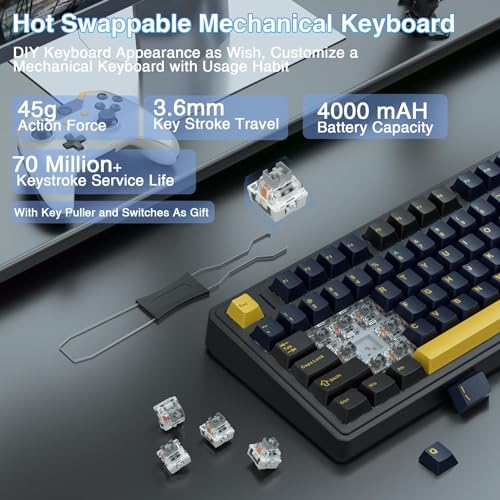 AULA F75 75% Wireless Mechanical Keyboard,Gasket Hot Swappable Custom Keyboard,Pre-lubed Greywood Switches RGB Backlit Gaming Keyboard,2.4GHz/Type-C/BT5.0 Mechanical Keyboard (Cool Black)