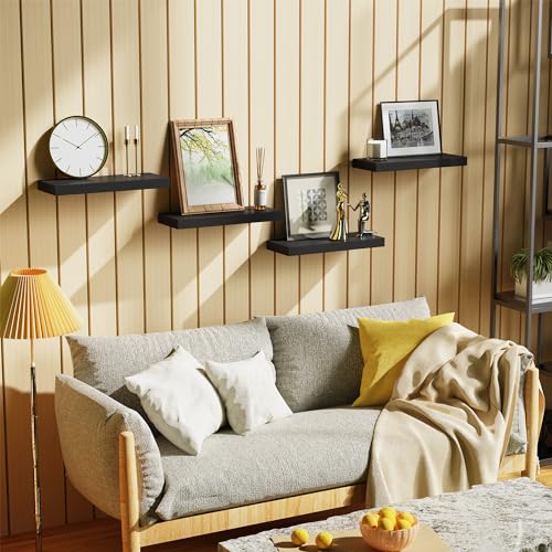 Bellsal Floating Shelves for Wall, Black Engineered Wood Wall Shelf Set of 2, 24" Wall Mounted Floating Shelf for Kitchen, Living Room, Bedroom, Bathroom Storage, Book Shelf for Wall Home Decor