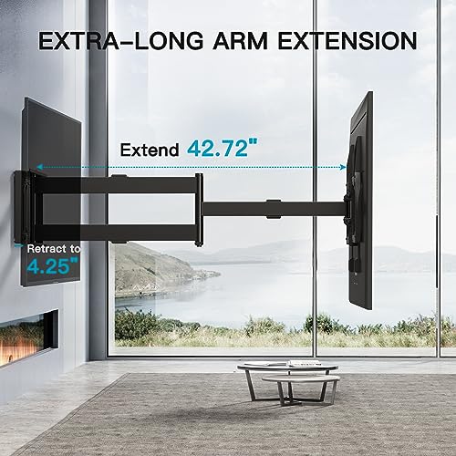 PERLESMITH Long Arm TV Wall Mount for 42-90 inch TVs, Full Motion TV Mount with 42.72 inch Extension Articulating Arm Swivel and Tilt, Max VESA 800x400mm, Holds up to 150 lbs, 16”,18”, 24” Studs