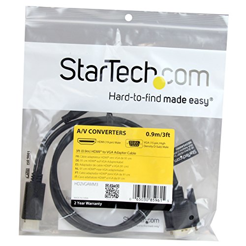 StarTech.com HDMI to VGA Cable - 3 ft / 1m - 1080p - 1920 x 1200 - Active HDMI Cable - Monitor Cable - Computer Cable (HD2VGAMM3)