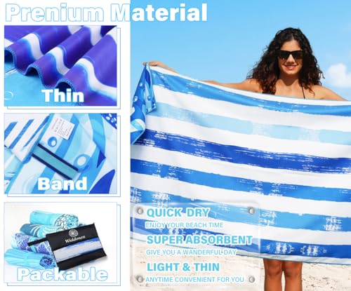 2 Pack Microfiber Lightweight Beach Towel Sand Free Quick Dry Absorbent Thin Compact Towels for Swimming Pool Camping Beach Accessories Large Easy Pack Travel Things for Vacation Essentials Gift