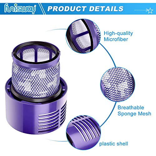 2 Pack Replacement V10 Filters for Dyson V10 Cyclone Series, V10 Animal, V10 Absolute, V10 Total Clean, SV12, Replace Part 969082-01