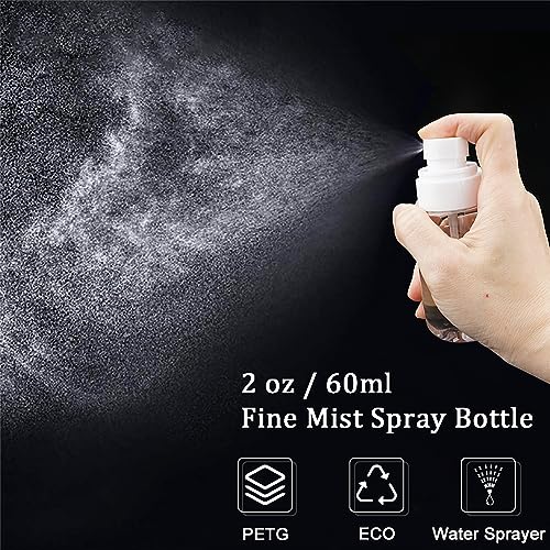 Fine Mist Travel Spray Bottle for Toiletries 2oz/60ml 2Pack Small Spray Bottle Travel Size Spray Bottles TSA Approved Leakproof Refillable Cosmetic Container for Hair Skincare Water Face Toner(2Clear)