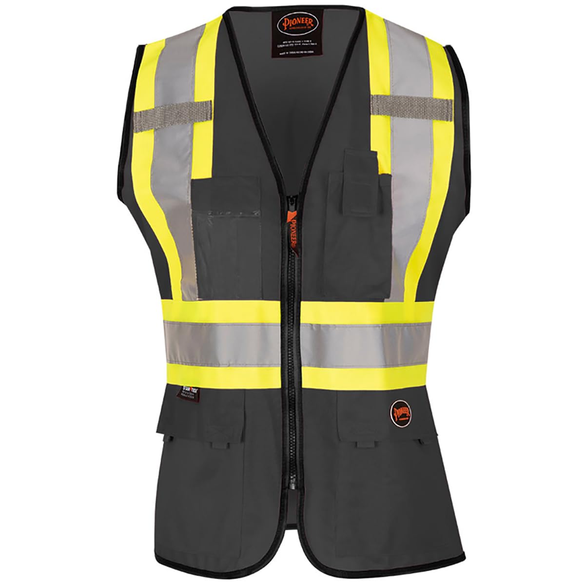 Pioneer Safety Vest for Women with Pockets - Hi-Vis Reflective Tape - for Construction - Black