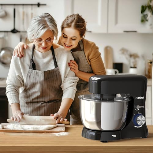 Honinst Stand Mixer，3-In-1 10-Speed 660W 6QT Tilt-Head Food Mixer，Electric Mixer with Bowl, Dough Hook, Whisk and Beater，Kitchen Mixer for Baking, Cake and Most Home Cooks, Beige