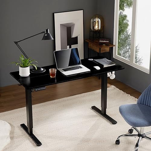 Sweetcrispy Electric Adjustable Height Standing Desk - 40 x 24 inch Sit to Stand Up Desk with Splice Board, Rising Home Office Computer Table with 2 Hook and Wire Hole for Work