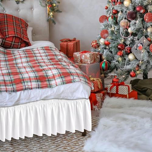 Biscaynebay Wrap Around Bed Skirts for Twin & Twin XL Beds Short Drop of 12", Sage Adjustable Elastic Dust Ruffles Easy Fit Wrinkle Resistant Silky Luxurious Fabric Machine Washable