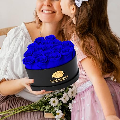 Childom Birthday Gifts for Women,7Pcs Preserved Blue Roses for Her in a Box,Preserved Fresh Rose Flower Gifts for Her,Christmas Rose Gifts for Women,Rose Gifts for Anniversary,Thanksgiving,Christmas