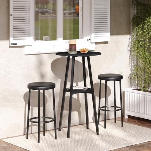 HOOBRO Bar Table, Round Pub Table, 2-Tier Bistro Table with Storage, 37.4" High Top Table for Small Spaces, Cocktail Table with Top Particleboard for Kitchen, Easy to Assemble, Black BB55BT01