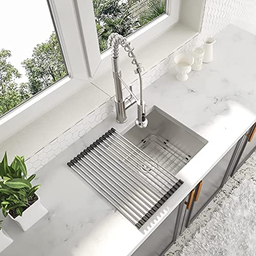 Couoko 27 Inch Undermount Kitchen Sink 16 Gague Stainless Steel Round Corner Single Bowl Deep Kitchen Sinks Basin 27"x18"x9"