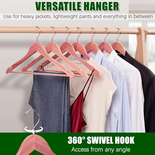 Amber Home 16 Pack American Red Cedar Hangers, Smooth Finish Wood Coat Hangers with Swivel Hook & Notches for Suit, Shirt, Dress, Jacket, Pants