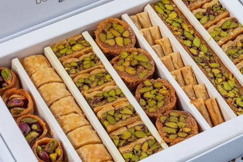 YAFA Baklava -Middle Eastern Sweets- Pistachio Baklava - Bakery Dessert-Turkish Delights Assorted - Eid Gift Basket - Turkish Baklava-Taste of Palestine-Baklava Gift Box 450g (46-48pcs)