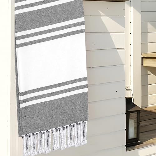 Goroly Home 2 Pack Cotton Beach Towel, Turkish Beach Towel, Gym Towels, Turkish Peshtemal Towels, Pestemal Towels, Thin Camping Bath, Pool Blanket, Fouta Towels 100% Cotton- 36x71 Inch - Charcoal