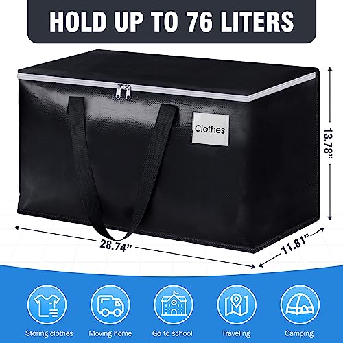 BlissTotes Moving Bags, Heavy Duty Moving Boxes with Zippers Top and Sturdy Handles, Storage Bags for Space Saving and Packing, Collapsible Moving Supplies, Storage Totes (76L, 2-Pack, Black)