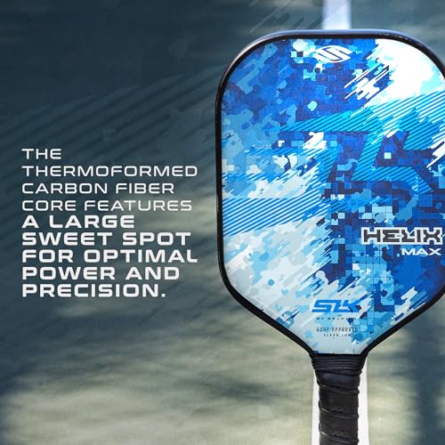 2024 SLK Helix Pro Pickleball Paddle | Carbon Fiber & Fiberglass Hybrid Face | Thermoformed Carbon Fiber Core | Unmatched Control | Camo Hex