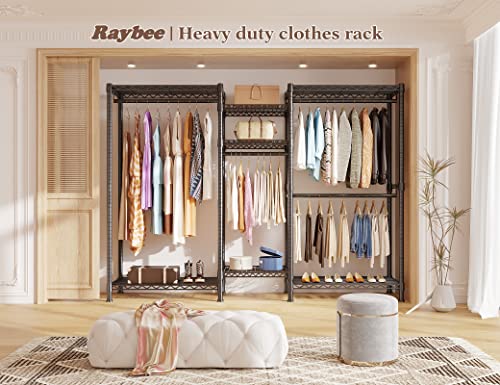 Raybee Clothes Rack Heavy Duty Clothing Racks for Hanging Clothes Adjustable Clothing Rack Portable Clothes Racks for Hanging Clothes Wire Garment Rack Wardrobe Closet Black 13.9" D x 70.6" W x 77" H