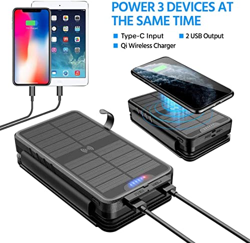 QiSa Solar Charger 38800mAh Solar Power Bank with Dual 5V3.1A Outputs 10W Qi Wireless Charger Waterproof Built-in Solar Panel and Bright Flashlights