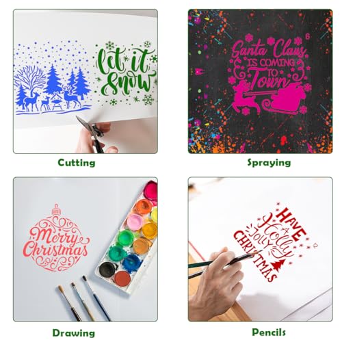 KyeeaDIY Christmas Stencils for Painting On Wood, 16Pcs Xmas Stencils 6inch Reusable Large Drawing Christmas Stencils for Ornaments DIY Crafts Window Home Decor (16Pcs)