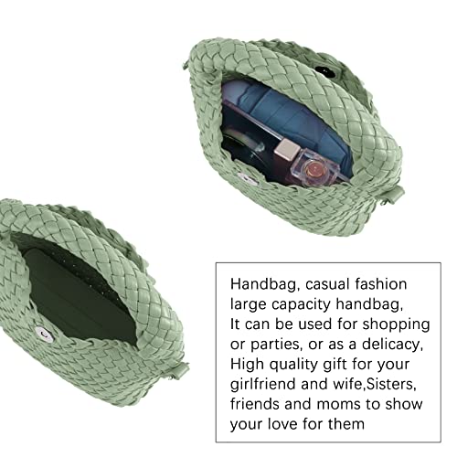 Women Woven Tote Small Crossbody Bag, Weave Quilted Purse Square Shoulder Bag Woven Handbag with Detachable Strap (L-Green)