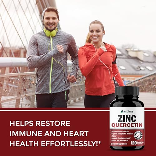 Sandhu’s Zinc Quercetin 120 Vegetarian Capsules – Zinc Supplements for Antioxidant Immune Support Zinc for Men and Women – Gluten, Soy, Dairy Free