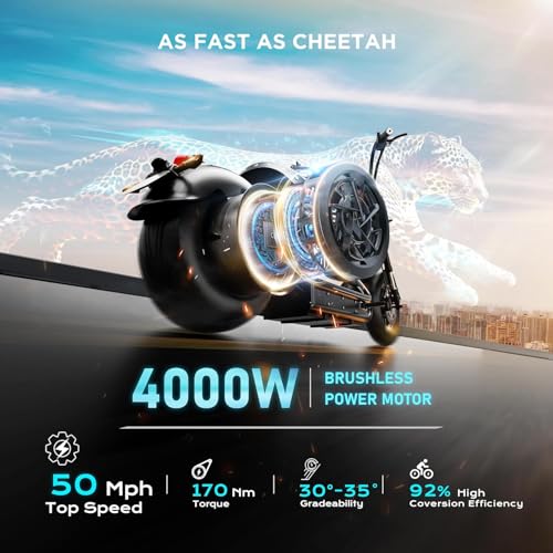eAhora 4000W M1P Pro (2025 Upgrade) 50MPH Electric Motorcycle, 60V 42ah Battery, 55 Miles Range, Dual Suspension Dual Hydraulic Brakes,Street Legal