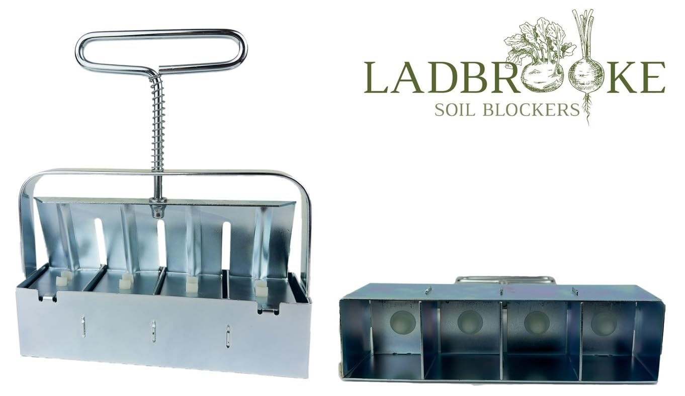 Ladbrooke Authentic Soil Block Maker - 6-Pc. Master Grower Nesting System Includes Maxi, Mini 4, Micro 20, Cubic Inserts, 7/8" Seed Dibbles, and Grow Tweezers, Made in England