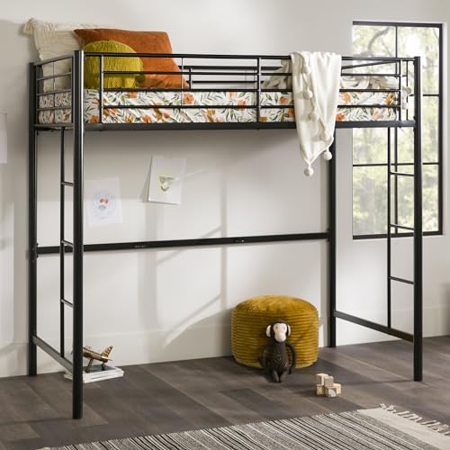 Walker Edison Timothee Urban Industrial 71" Twin Over Full Metal Bunk Bed, Black