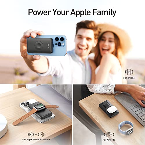 iWALK MAG-X Magnetic Wireless Power Bank with iWatch Charger,10000mAh PD Fast Charging Portable Charger Compact Battery Pack Compatible with iPhone16 /15/14/13/12 Series,Apple Watch Ultra/8/7/6/5/4