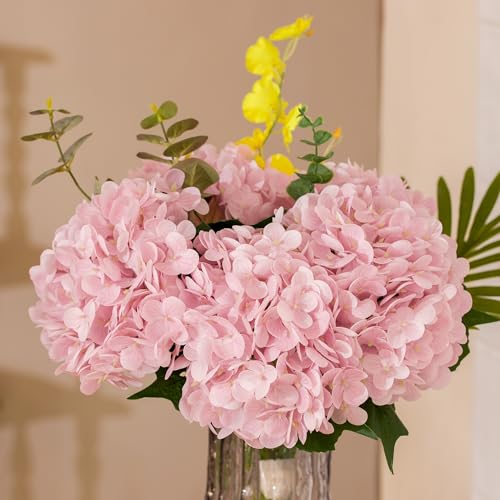 Coferset 5pcs Artificial Hydrangea Flowers Real Touch 20 inch Lifelike Hydrangea Flower for Home Wedding Office Party Living Room Decoration (Baby Blue)