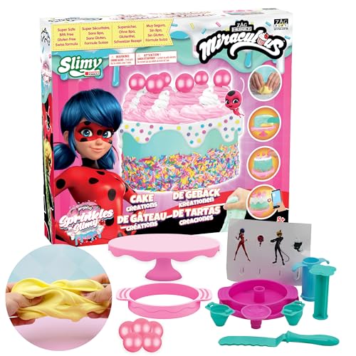 Miraculous Ladybug - Sprinkles n' Slimy Birthday Cake Creations - Slime Kit for Girls and Boys, Role Play Toys for Kids with Cake Stand, Light Clay, Toppings, Decorations and Cooking Tools (Wyncor)