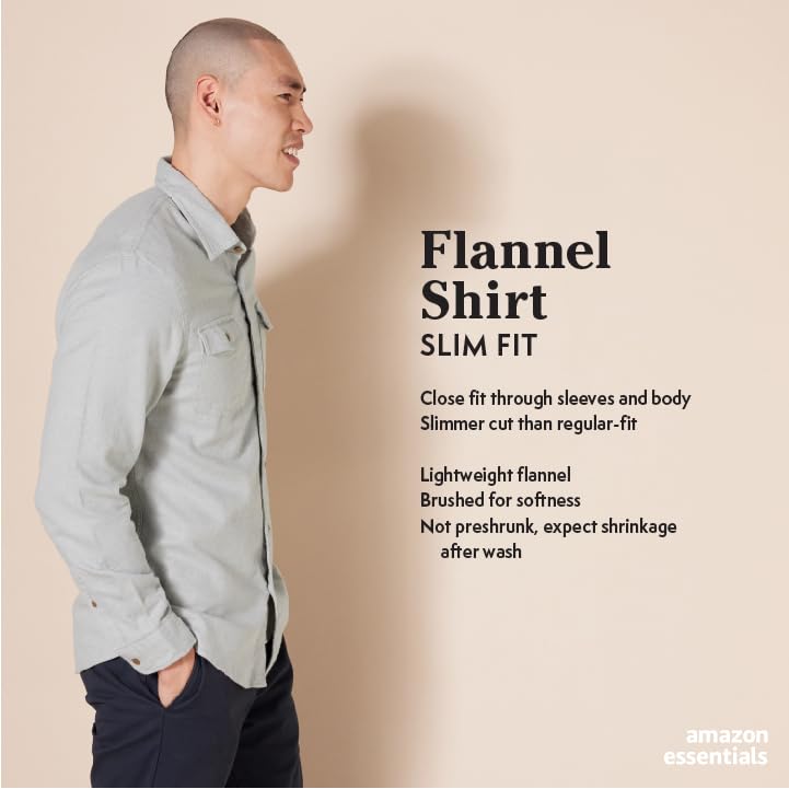 Amazon Essentials Men's Slim-Fit Long-Sleeve Two-Pocket Flannel Shirt, Black, Small