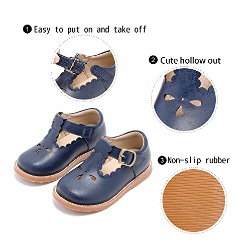 GINFIVE Toddler Girls Dress Shoes Little Kids Flats School Mary Janes Black Shoes Size 7