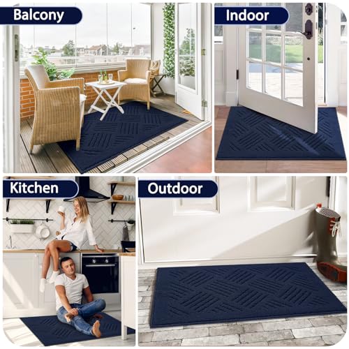 JEEDOVIA Door Mat Indoor Doormat,Front Back Door Mats Non Slip Entrance Rugs Rubber Backing,Inside Doormats for Entryway Low-Profile Absorbent Resist Dirt Floor Mats Washable Blue,20"x32"