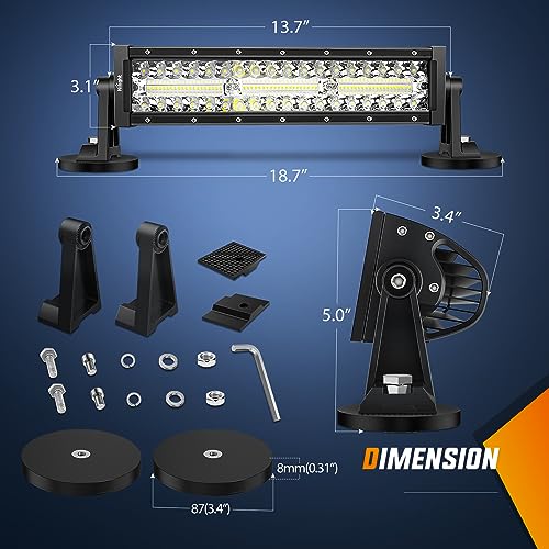 Nilight 13.5Inch 72W Curved Spot Flood Combo Led Light Bar Off Driving RoadFog Light 12V On/Off Switch 16AWG Wiring Harness Kit-1 Lead