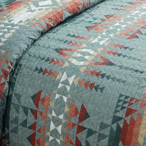 Pendleton 29831 Pilot Rock Twin Coverlet Set Soft Cotton Bed Cover Rustic Home Decor Bedspread Luxury Coverlet Set Cozy Lightweight Quilt and Pillow Shams Set, Twin, Green