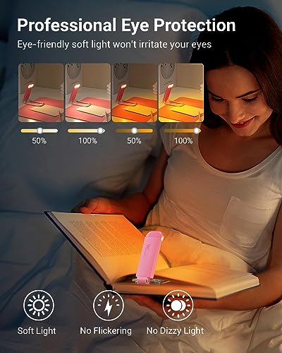 DEWENWILS Book Reading Light, Rechargeable Booklight for Reading at Night, Clip on LED Book for Kids, Bookworms, Blue Light Blocking, 4 Brightness Adjustable for Eye Care (White)