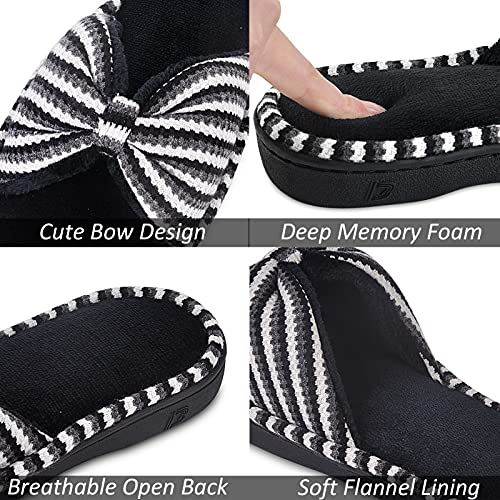 DL Women's Memory Foam Open Toe Slide Slippers with Cute Bow and Cozy Terry Lining, Slip-on House Shoes Spa Mules Sandals with Indoor Outdoor Rubber Sole