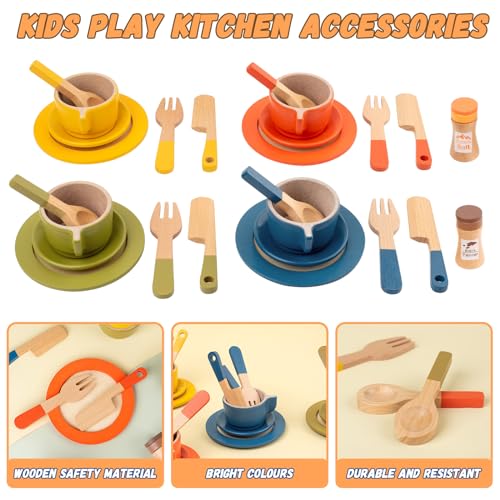 GAGAKU Wooden Play Food Sets for Kids Kitchen,Montessori Wooden Play Food Toys Play Plates and Dishes for Kids Wooden Play Kitchen Accessories Play Dishes for Toddler Boys Girls Gifts