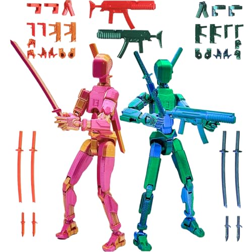 2 Packs (Assembly Completed) T13 Action Figure Set,Titan 13 Robot Movable Action Figure,3D Printed 13 Action Figure Articulated,Full Body Mechanical Doll,Christmas Birthday Gift for Kids Adult (laser)