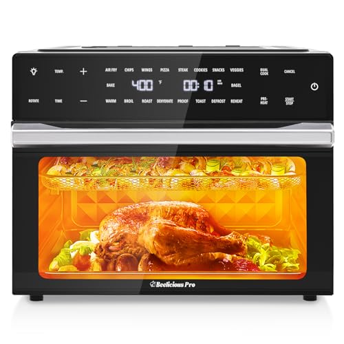 Beelicious Pro 32QT Extra Large Air Fryer, 19-In-1 Air Fryer Toaster Oven Combo with Rotisserie and Dehydrator, Digital Convection Oven Countertop Airfryer Fit 13" Pizza, 1800w, Black