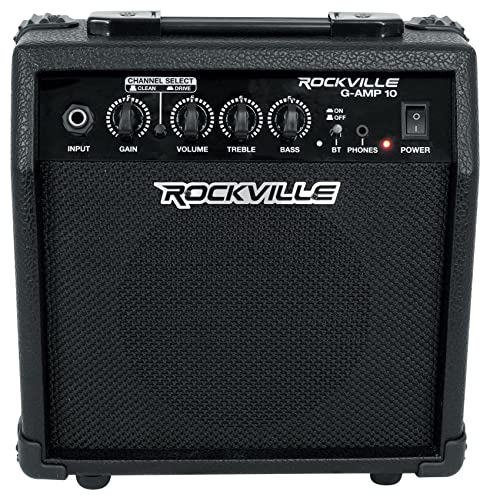 Rockville G-AMP 10W Guitar Amplifier with Bluetooth, Clean/Distortion Modes, 6" Speaker, 2-Band EQ, Headphone Out, for Practice and Small Gigs