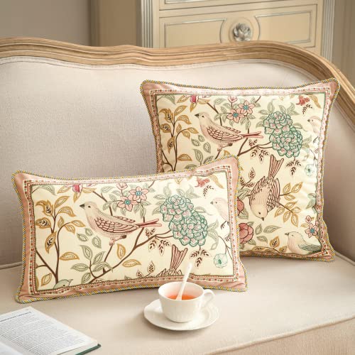 patdrea Designer Outdoor Pillows Covers Decorative Rectangle Throw Pillow Covers, Velvet Farmhouse Throw Covers 12"x 20",Vintage Floral Throw Pillow Case for Couch Sofa Bed Living Room